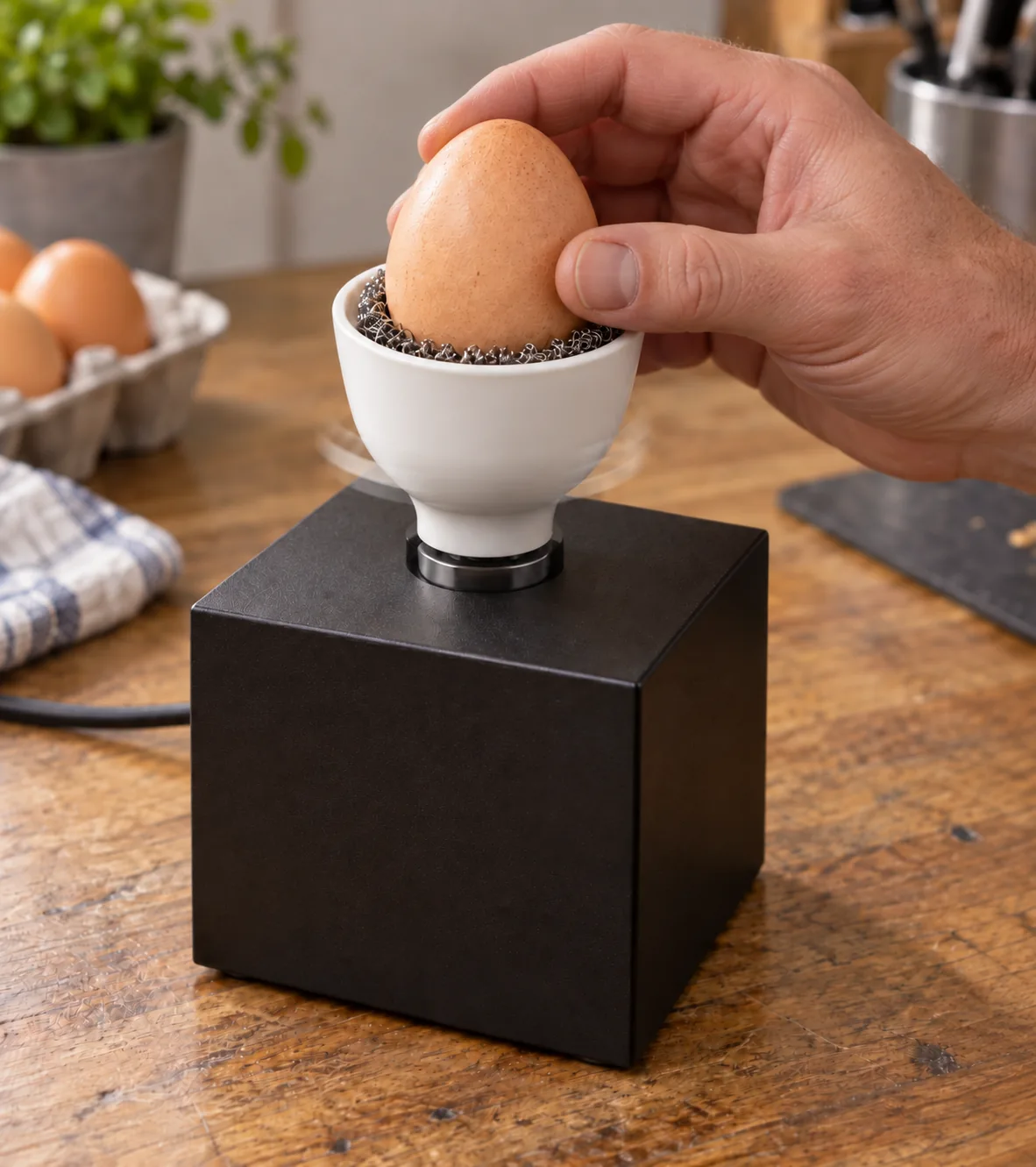 Demostración de uso del limpiador eléctrico de huevos en seco